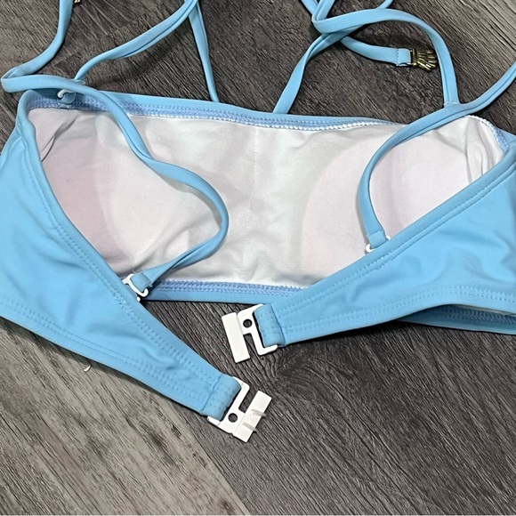 Lazy Oaf Daisy Boob Baby Blue Bikini Top Double Straps Bandeau Size Small - Picture 11 of 14